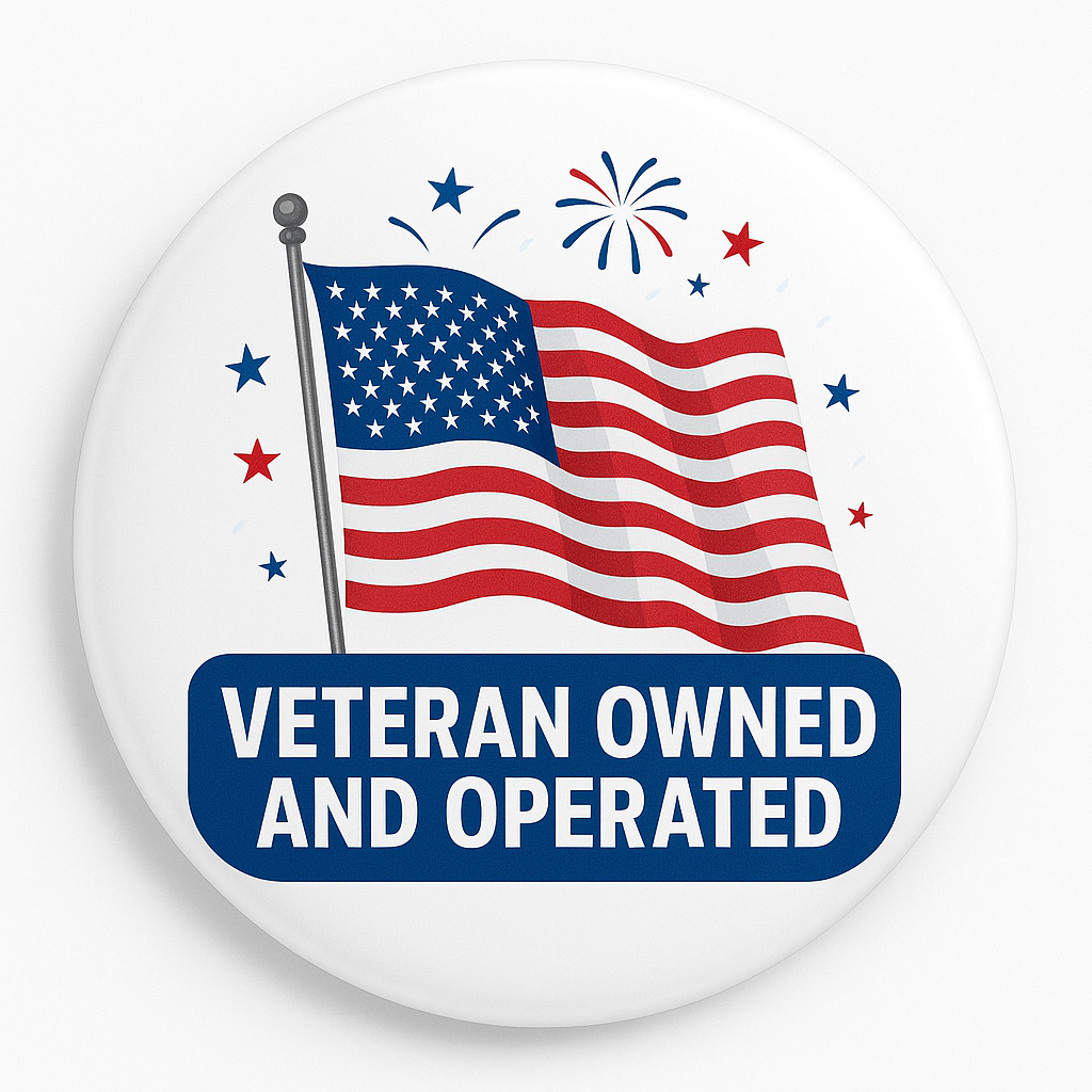 Veteran Owned & Operated badge with U.S. flag